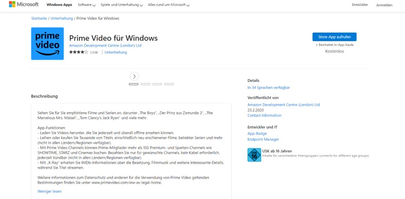 Amazon Prime Video App für Windows