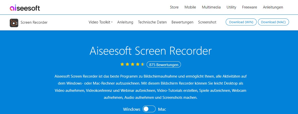 Joyn aufnehmen: Aiseesoft Screen Recorder