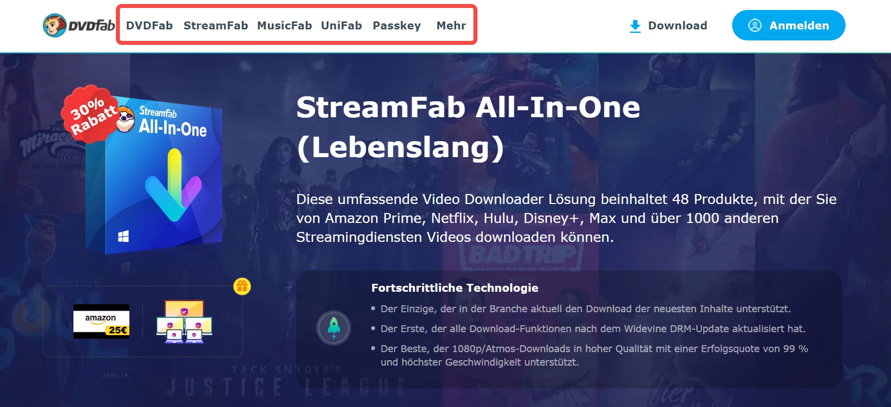 DVDFab-Website: StreamFab innerhalb des DVDFab-Ökosystems