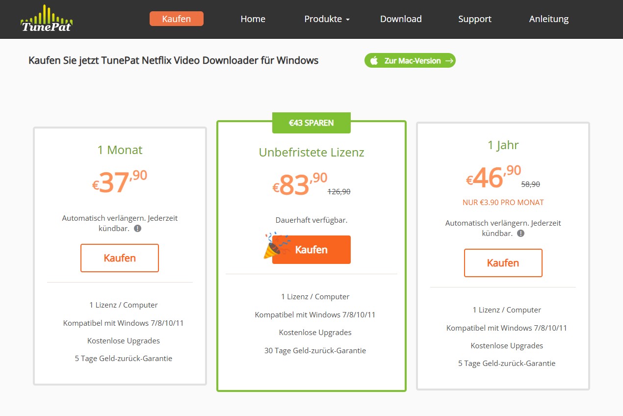 Preisanalyse von TunePat Netflix Video Downloader