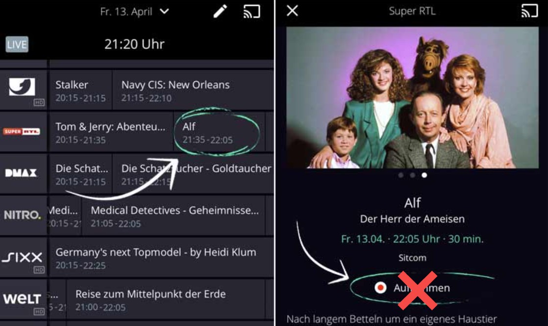 Die Waipu TV Aufnahme geht nicht