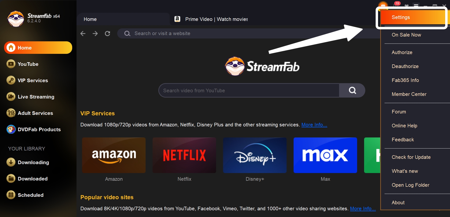 amazon prime video to mp4: use streamfab step 1