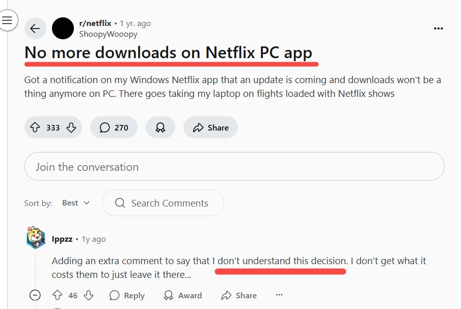 Téléchargement d'épisode Netflix indisponible sur PC