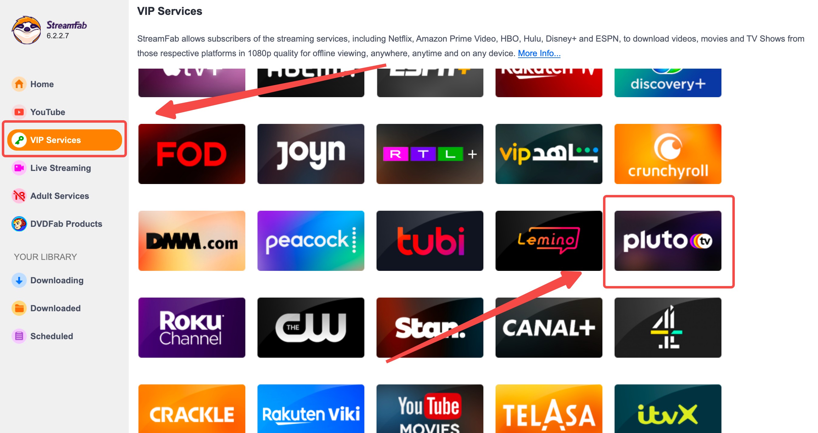 how to watch pluto tv offline: step 2 of streamfab