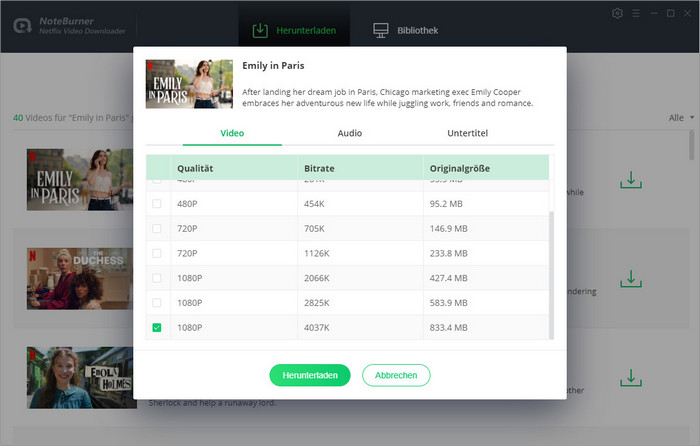 Download-Schritt zum Netflix Videos Download mit dem NoteBurner Netflix Video Downloader