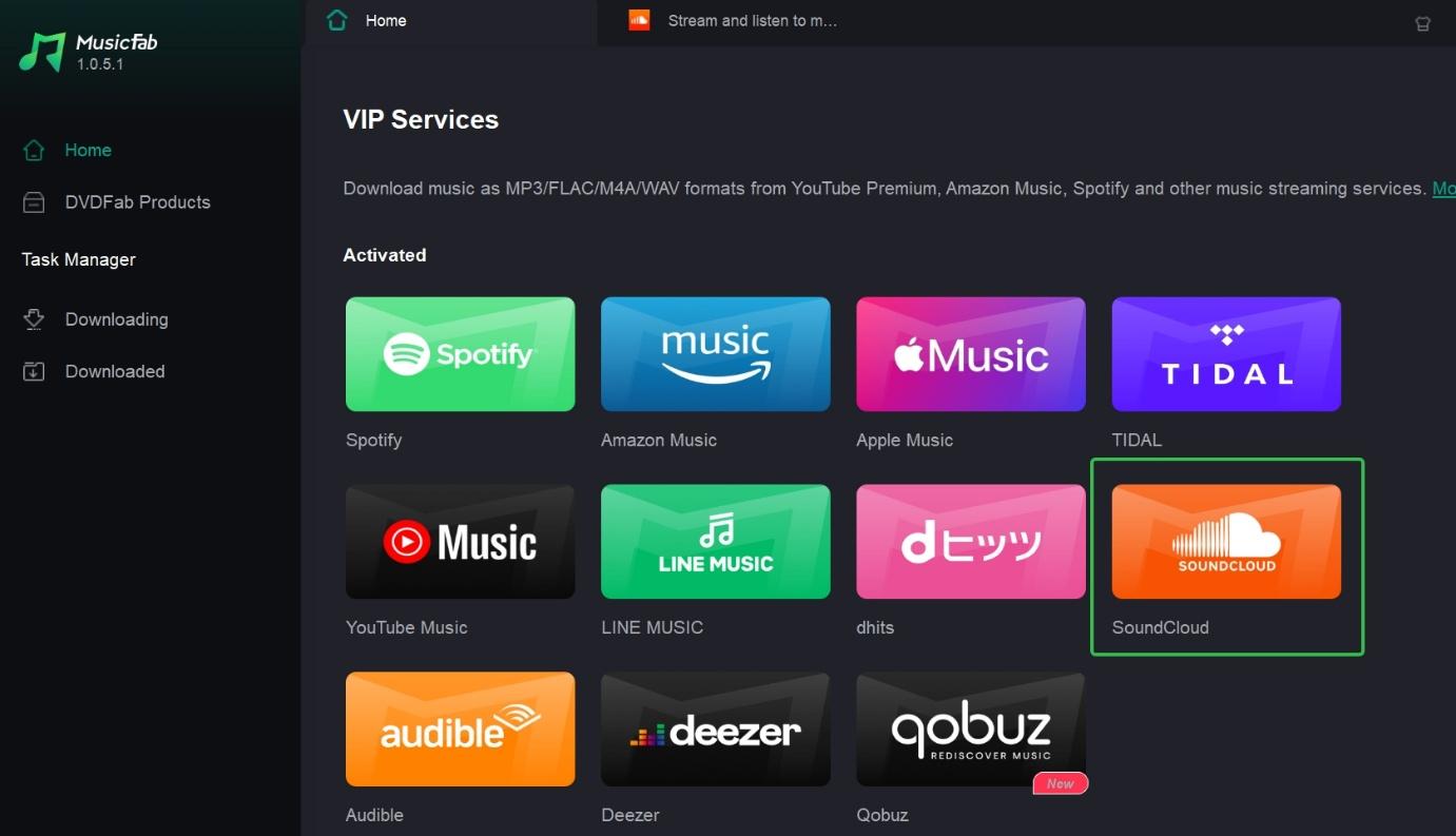 open soundclound on musicfab