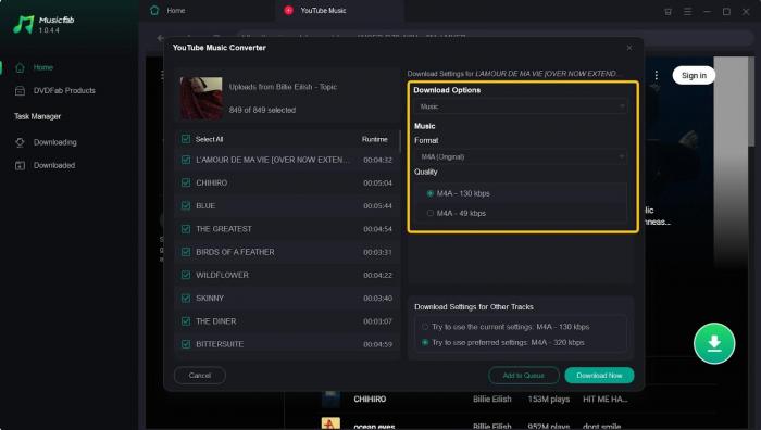 Download settings