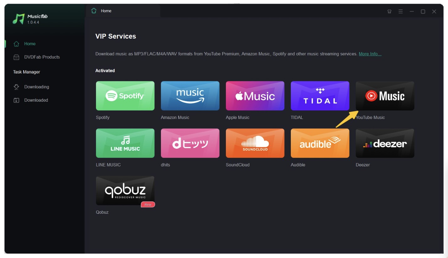 select the YouTube Music service under VIP Services