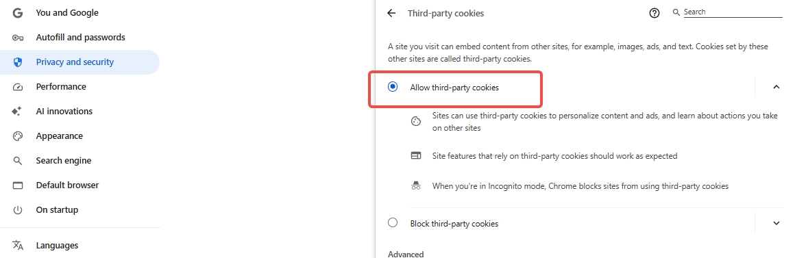 allow third-party cookies