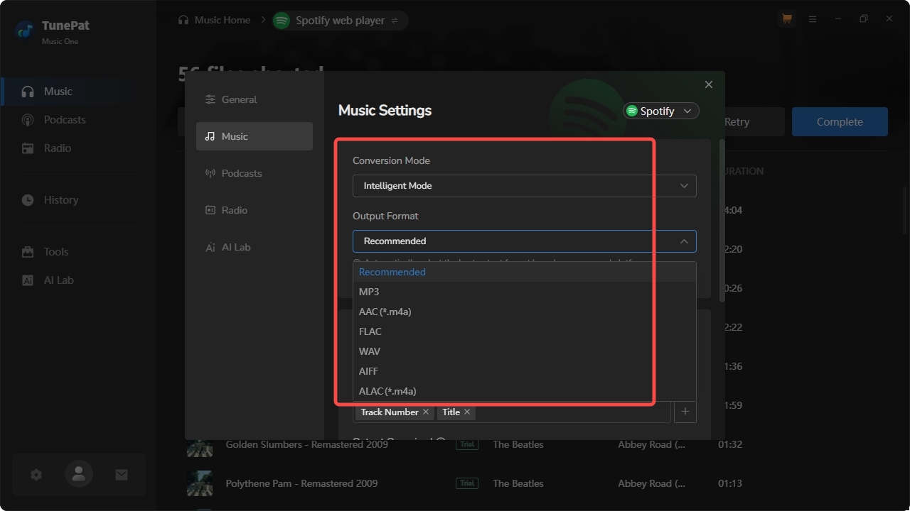 Tunepat-format-mode-setting