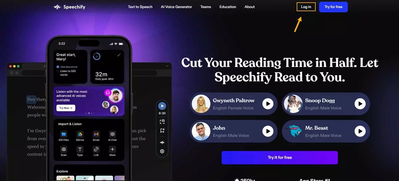 Open Speechify Studio on your web browser