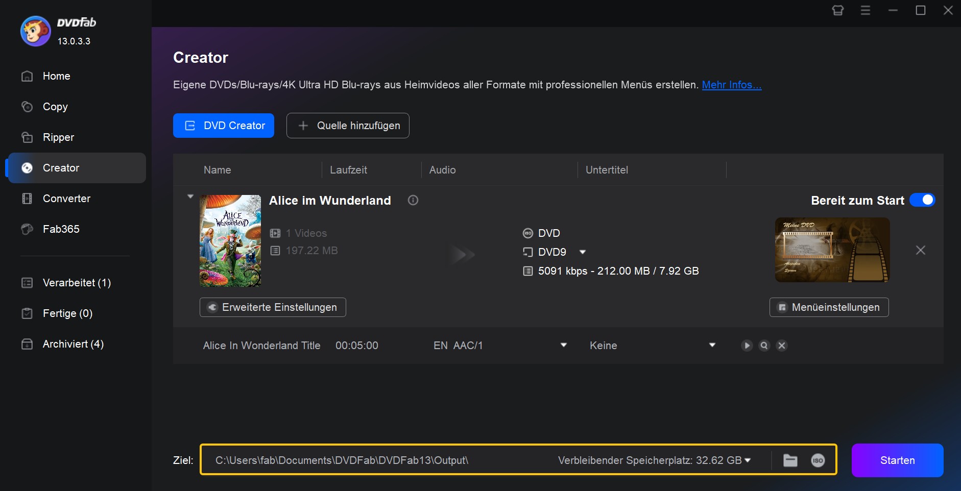 mp4 auf dvd brennen mit dvdfab dvd creator