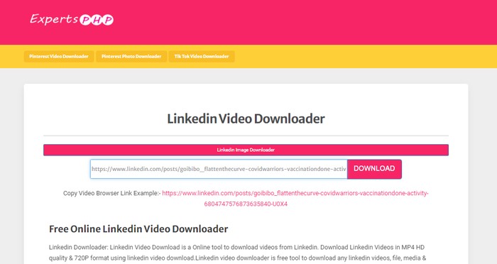 download video from linkedin:Method 3: Free download video from linkedin with ExpertsPHP 