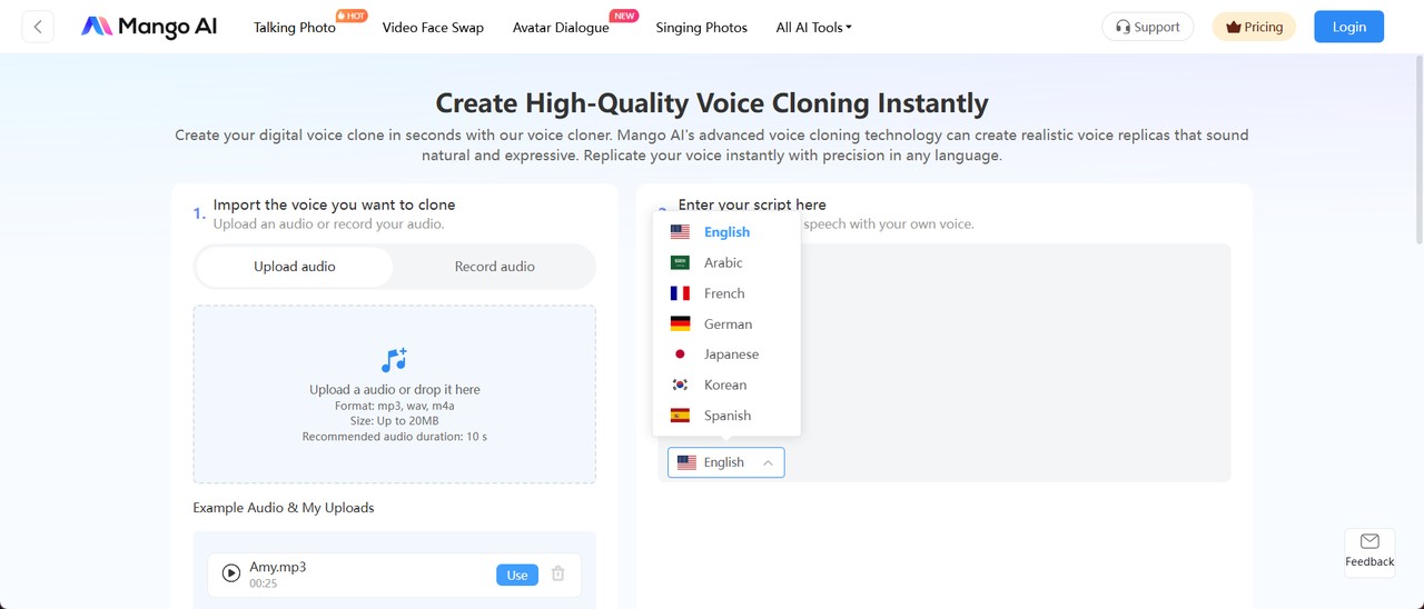 best ai voice cloning tool: Mango AI