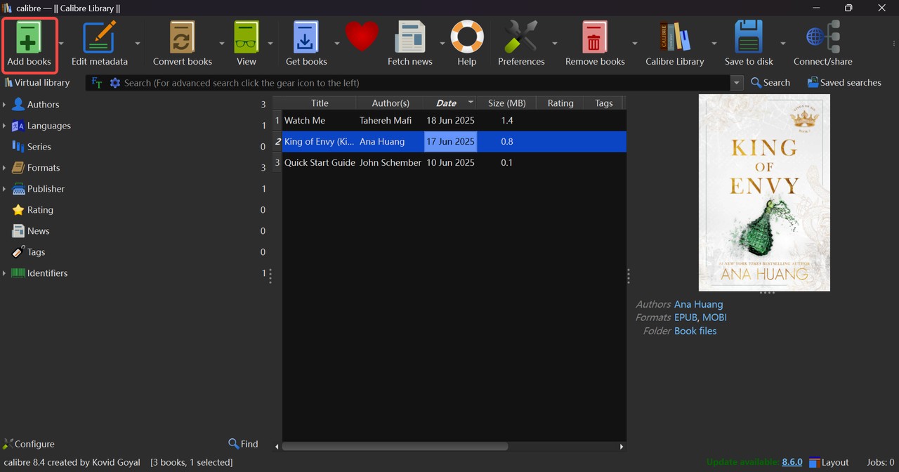 Add Books to Calibre to Convert Kindle books to PDF