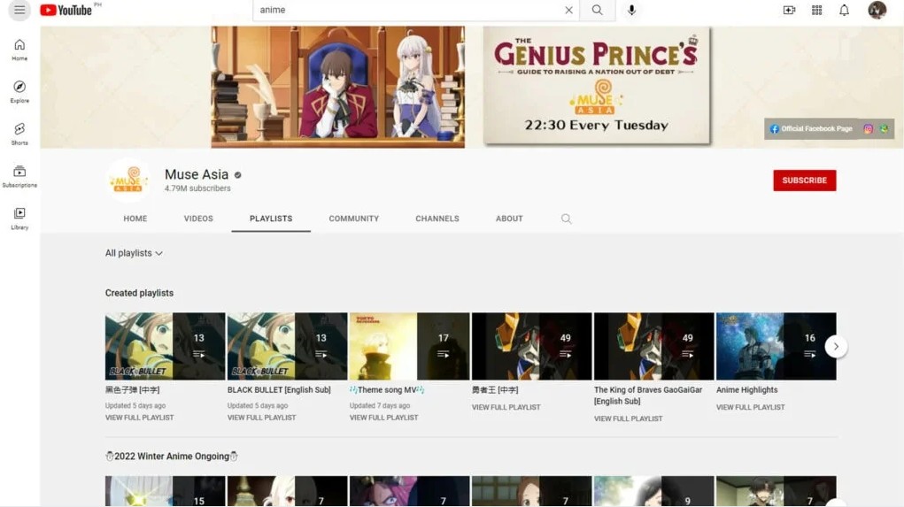 les meilleurs sites anime pour regarder des animes en ligne 2023:Youtube