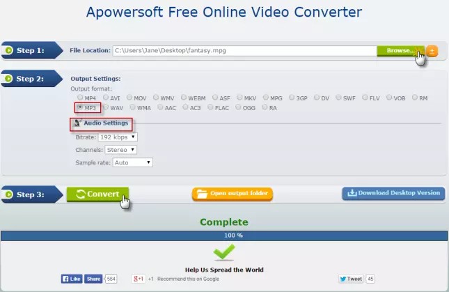 how to convert dvd to mp3 with Apowersoft Free Online Video Converter