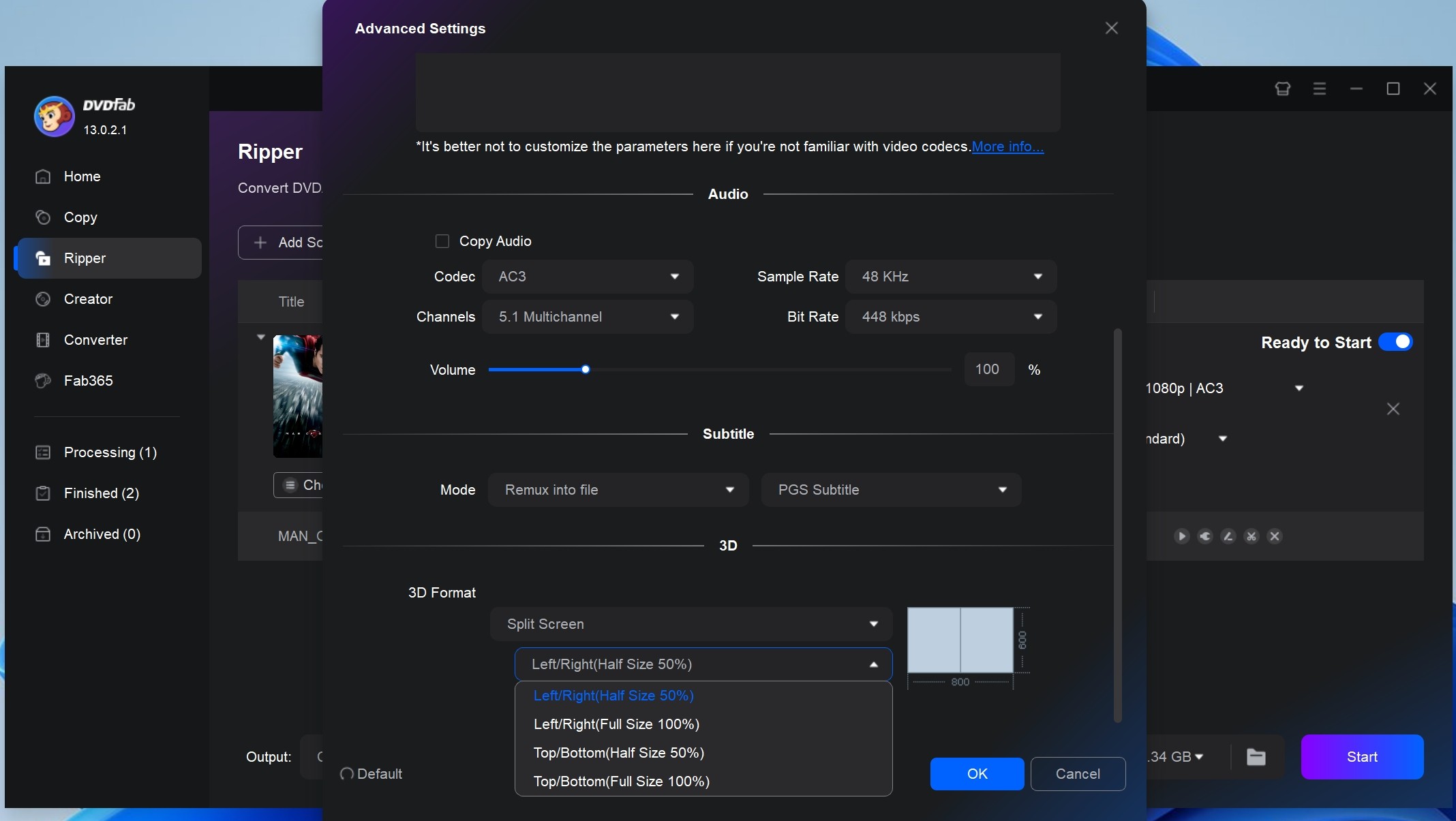 Convert 3D Blu-ray to SBS with DVDFab DVD Ripper