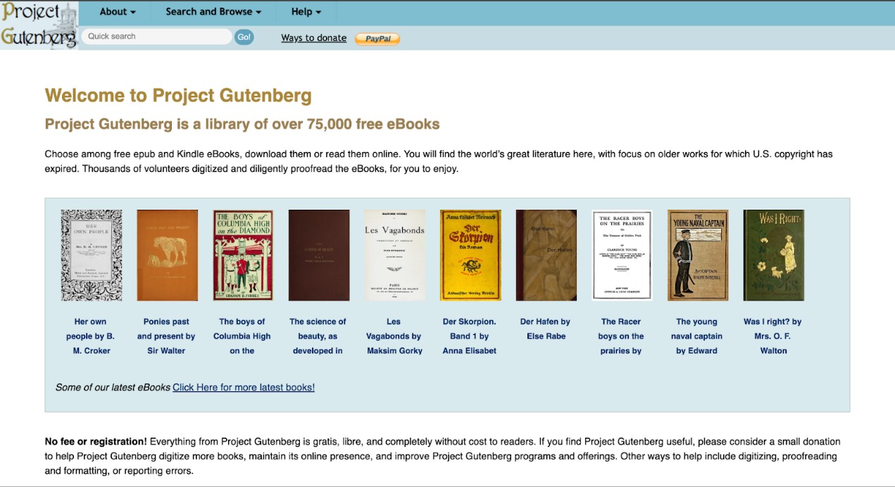 Download PDF books on Project Gutenberg