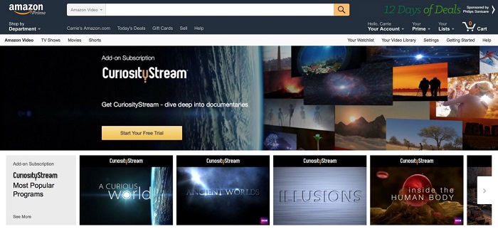 Que sont les chaînes d'Amazon Prime Video:3. CuriosityStream