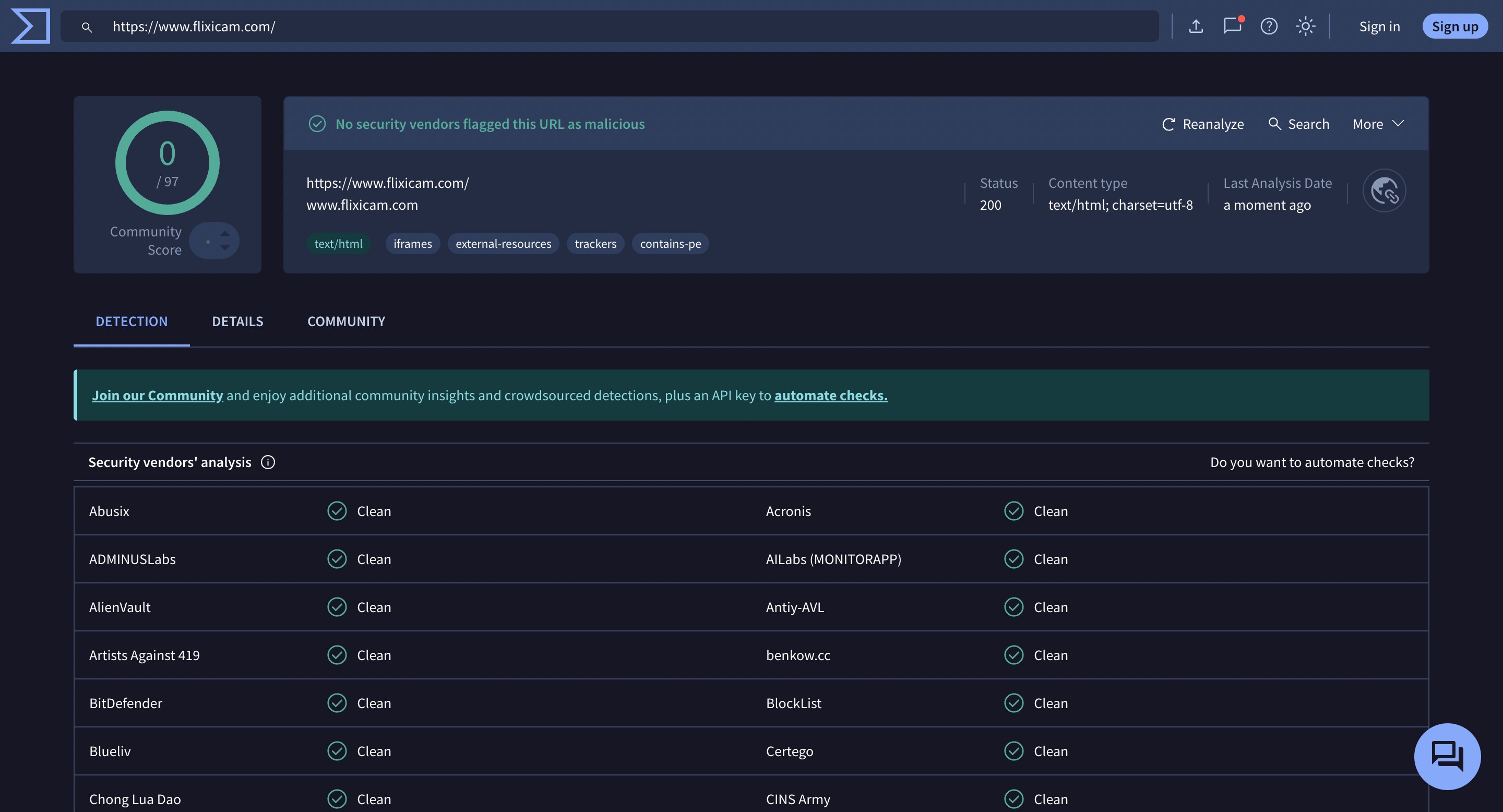 virustotal test flixicam